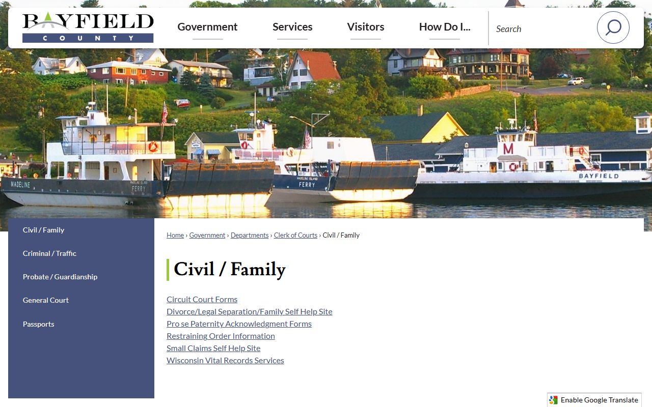 Bayfield County Family Court Records civil and family page