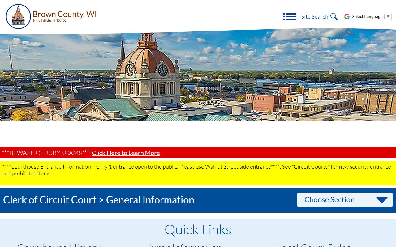 Brown County Family Court Records clerk page