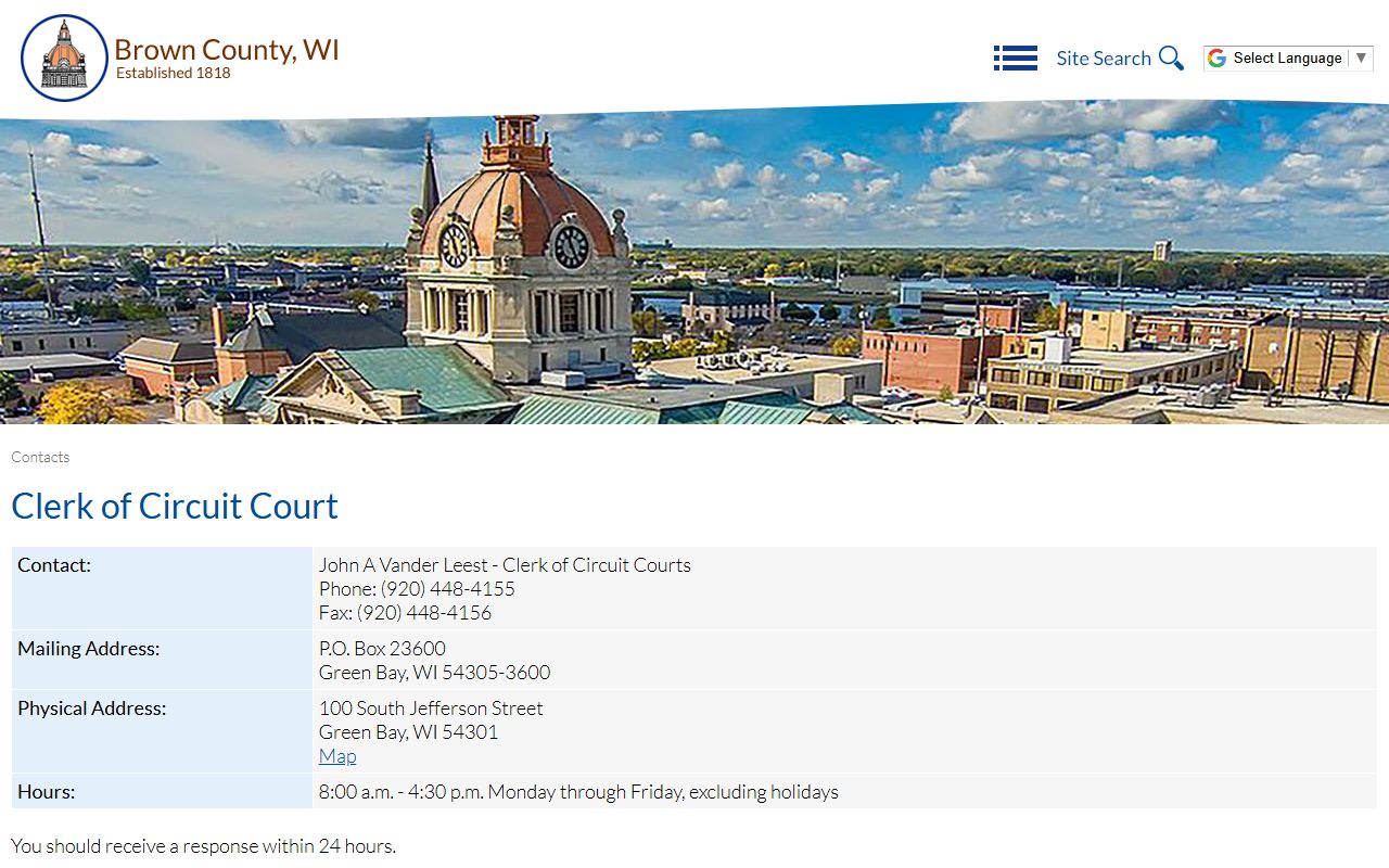 Brown County Family Court Records contact page