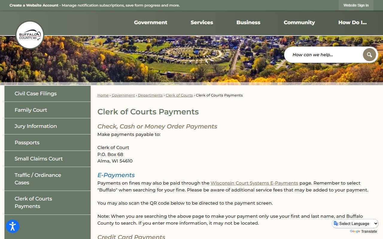 Buffalo County Family Court Records payments page