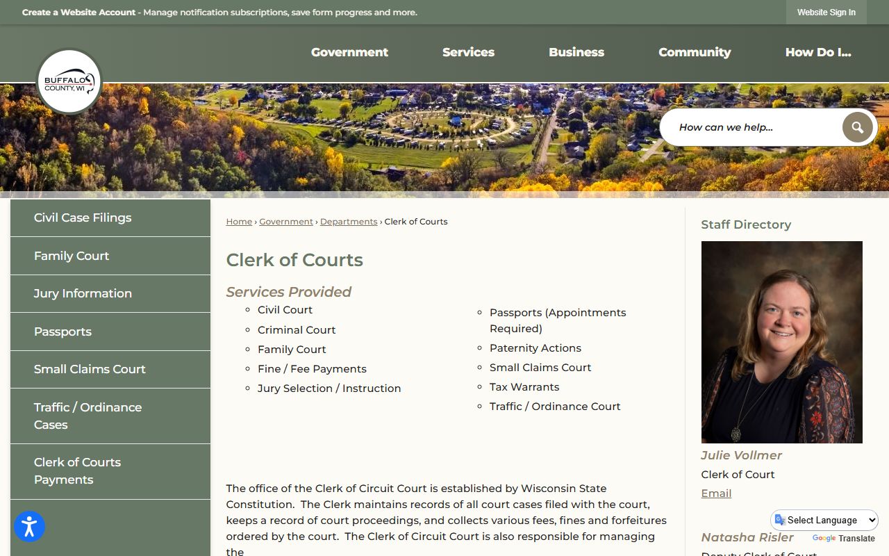 Buffalo County Family Court Records clerk page