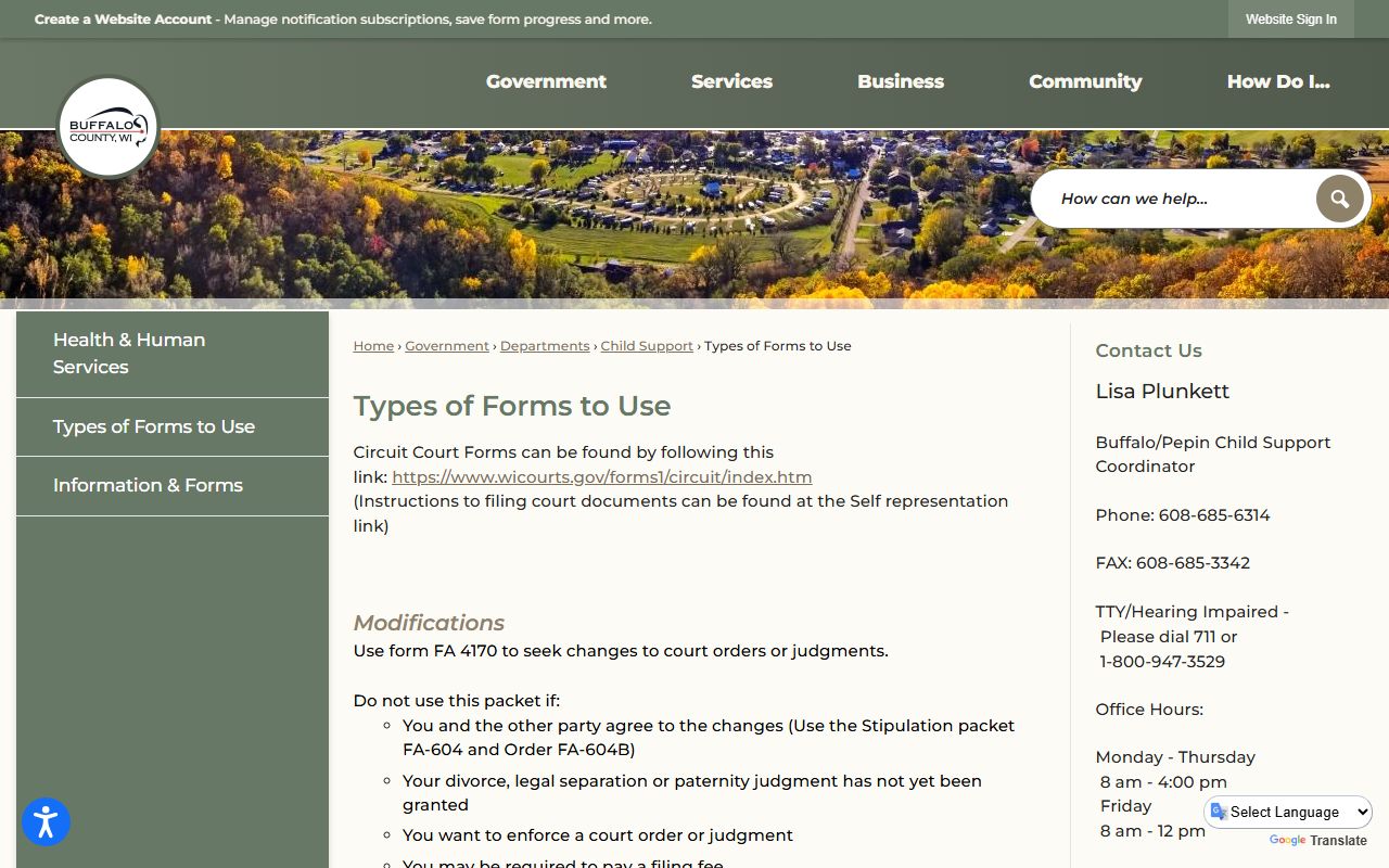 Buffalo County Family Court Records court forms page