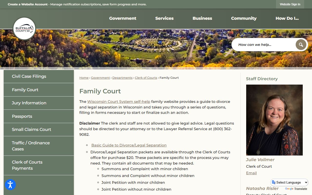 Buffalo County Family Court Records family court page