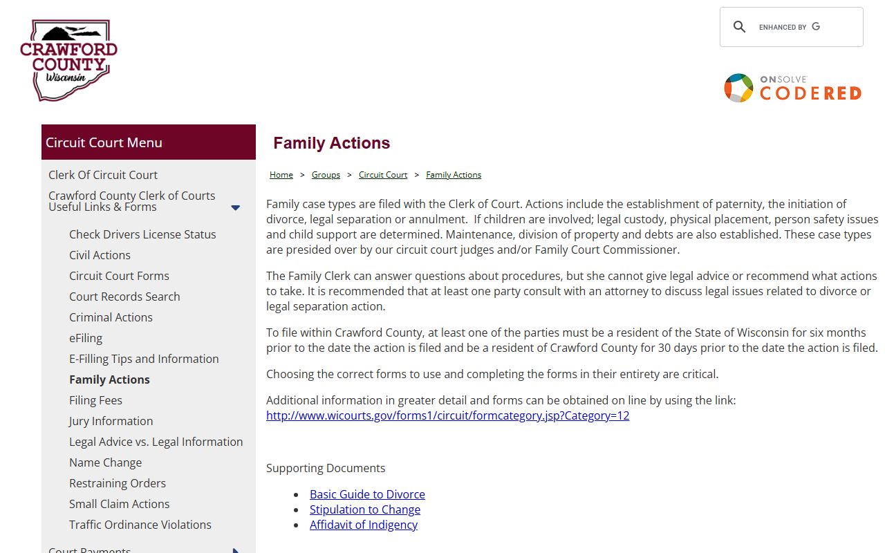 Crawford County Family Court Records family actions page