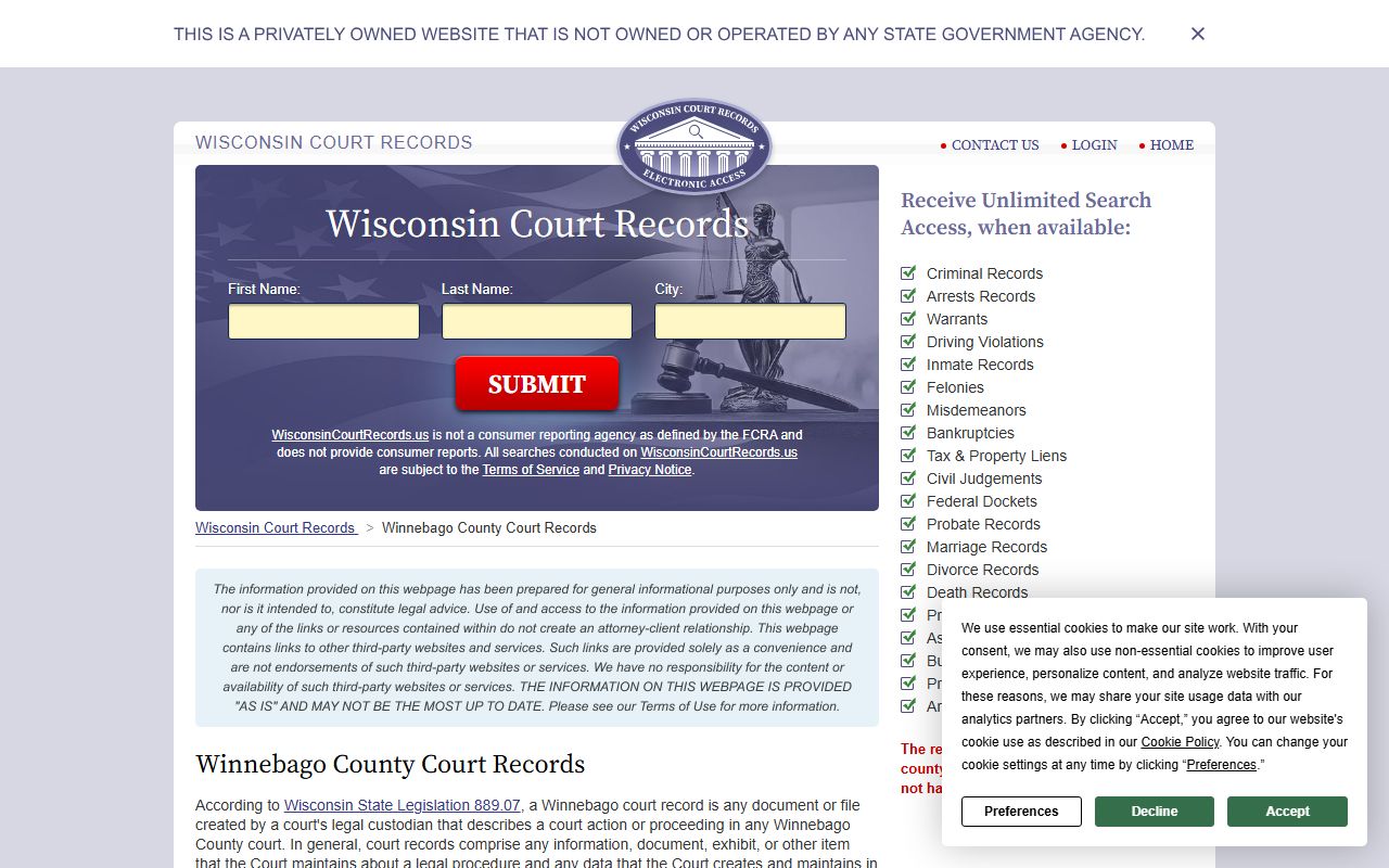 Oshkosh Family Court Records request page