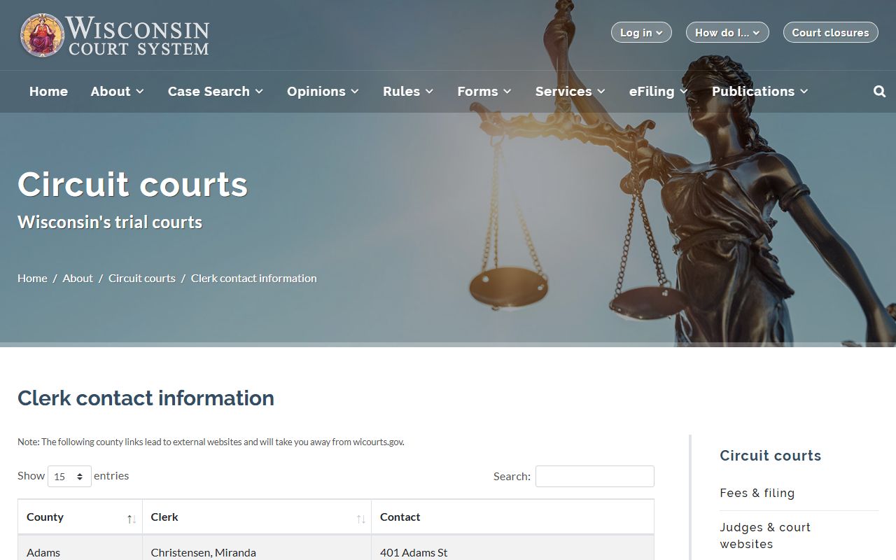 Wisconsin Family Court Records clerk directory