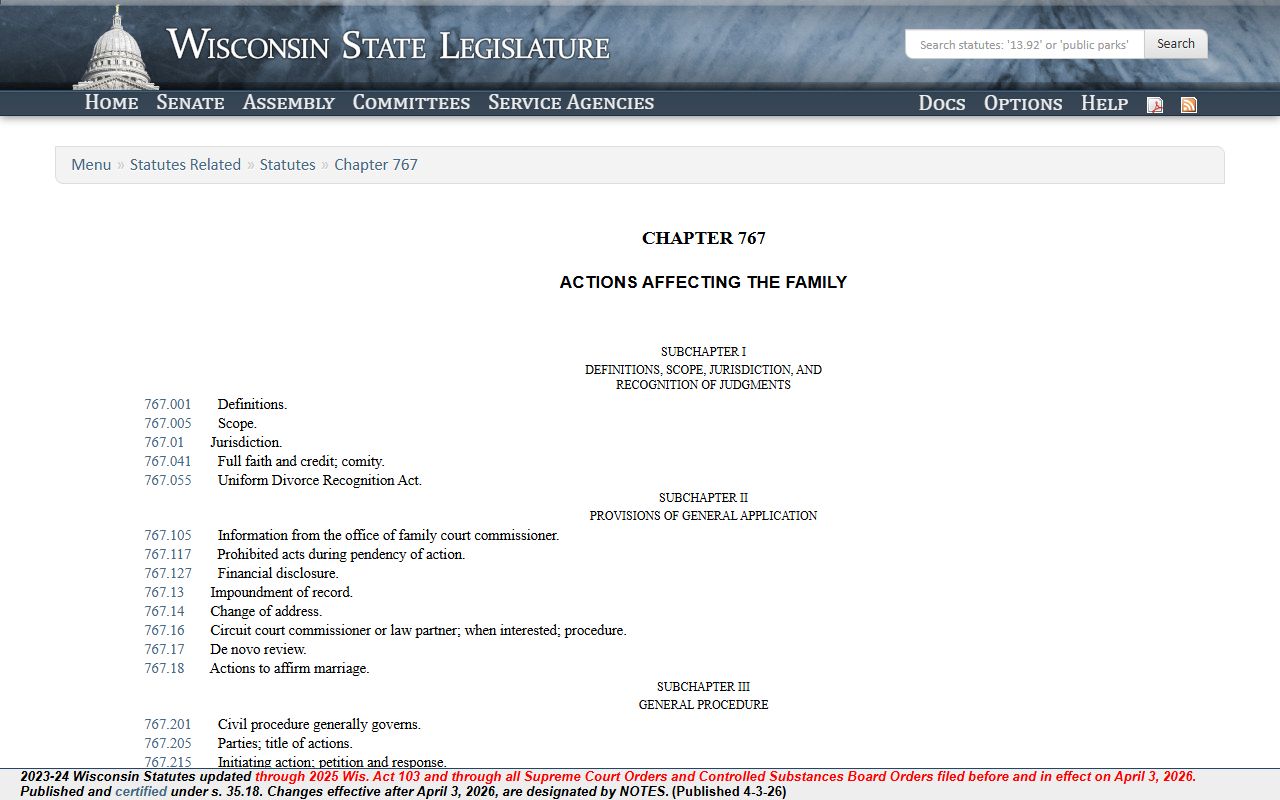 Wisconsin Family Court Records Chapter 767